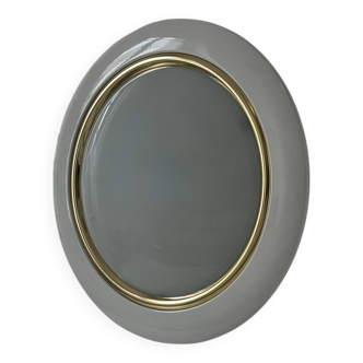 Vintage circular wall lights, brass metal and frosted glass, France 1980.