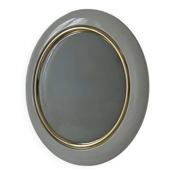 Vintage circular wall lights, brass metal and frosted glass, France 1980.