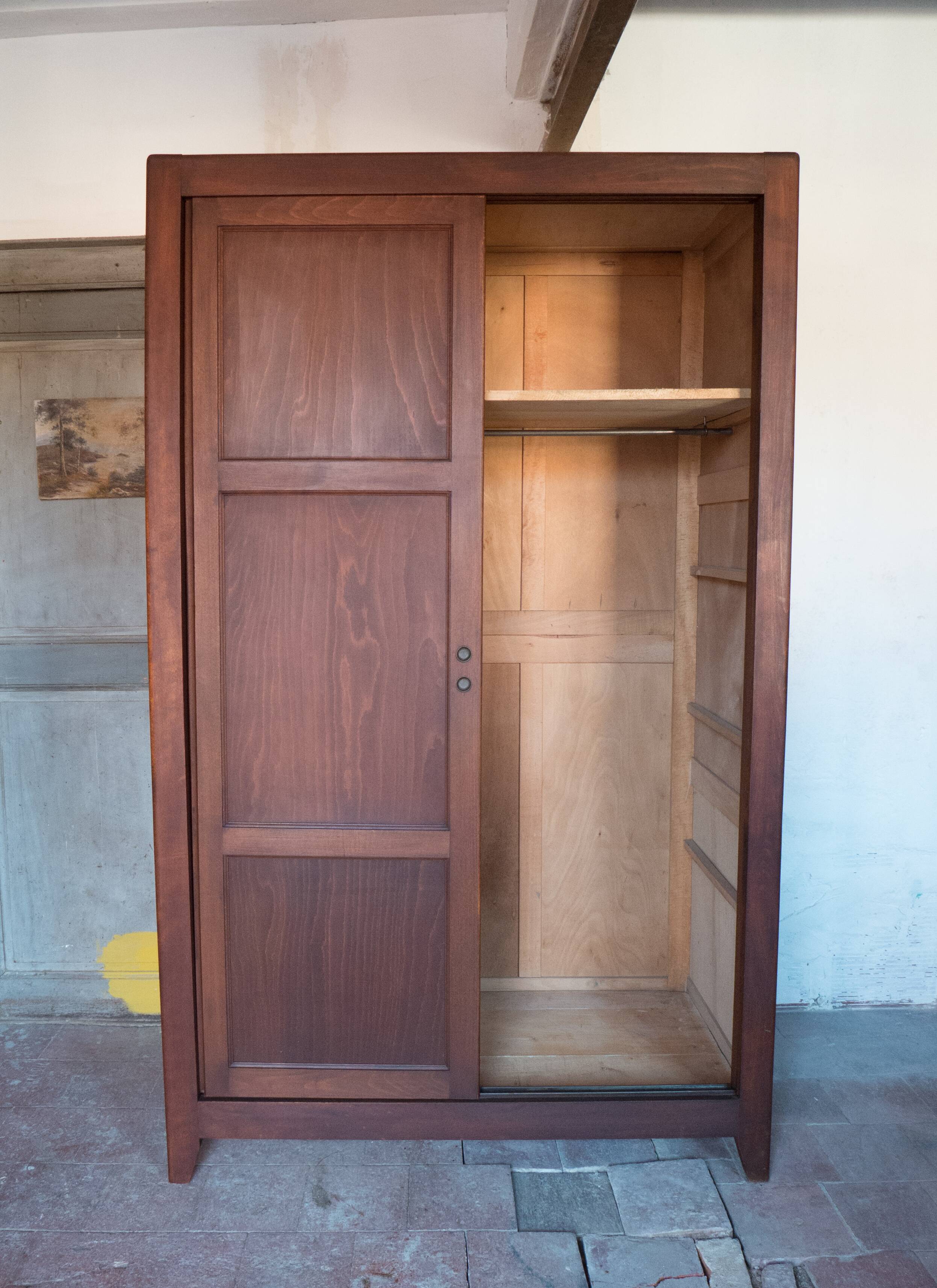 Armoire bois portes coulissantes, armoire bois, meuble de rangement vintage