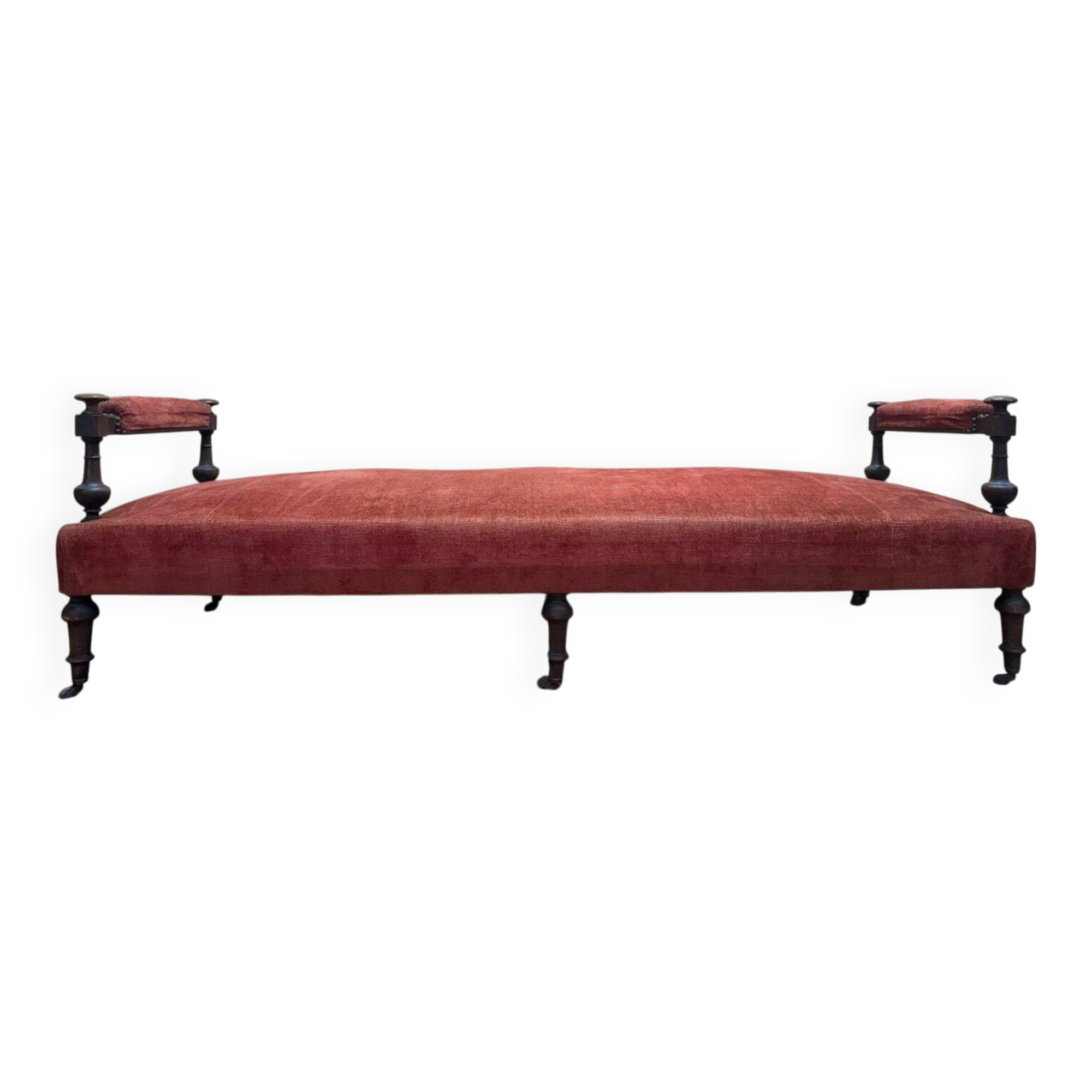 Napoleon III bench in turned wood and velvet