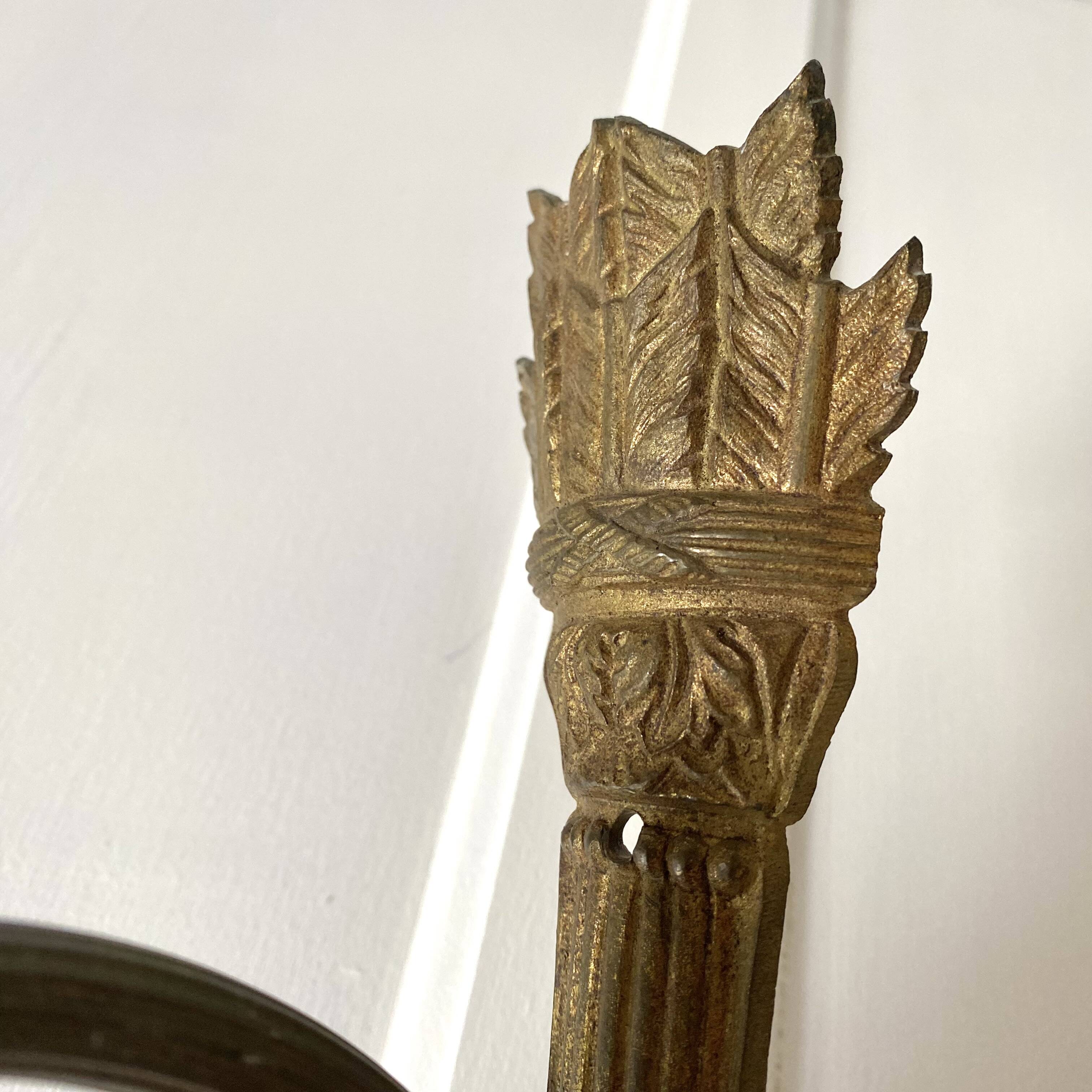 Antique bronze and glass tulip wall lamp