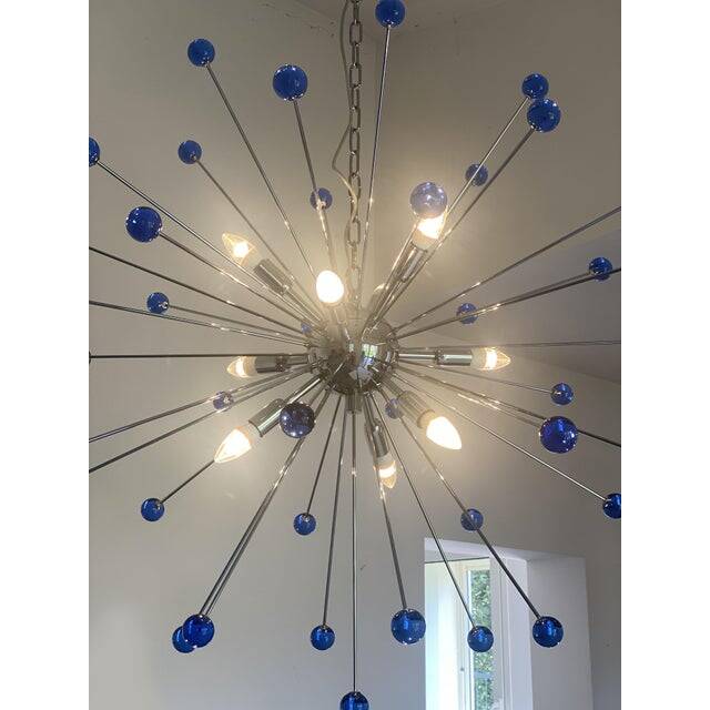 Contemporary blue “star” murano glass sputnik chandelier