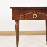 Vintage bedside table from the 70s in varnished wood.