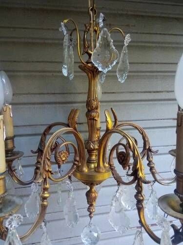 Antique gilded bronze and crystal chandelier with 5 lights / working condition l. gau?