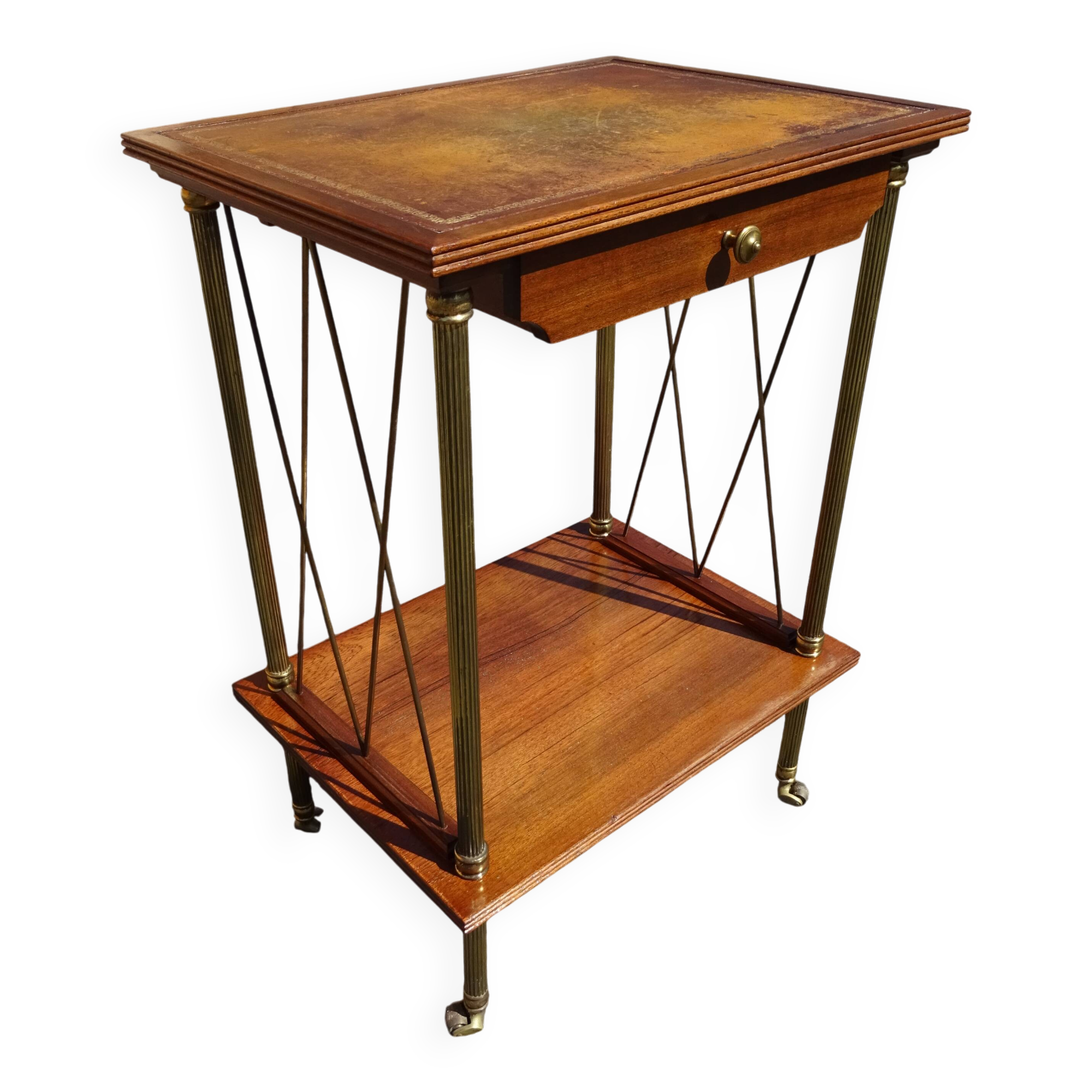 Neo-classical side table in wood and brass from the 1970s.