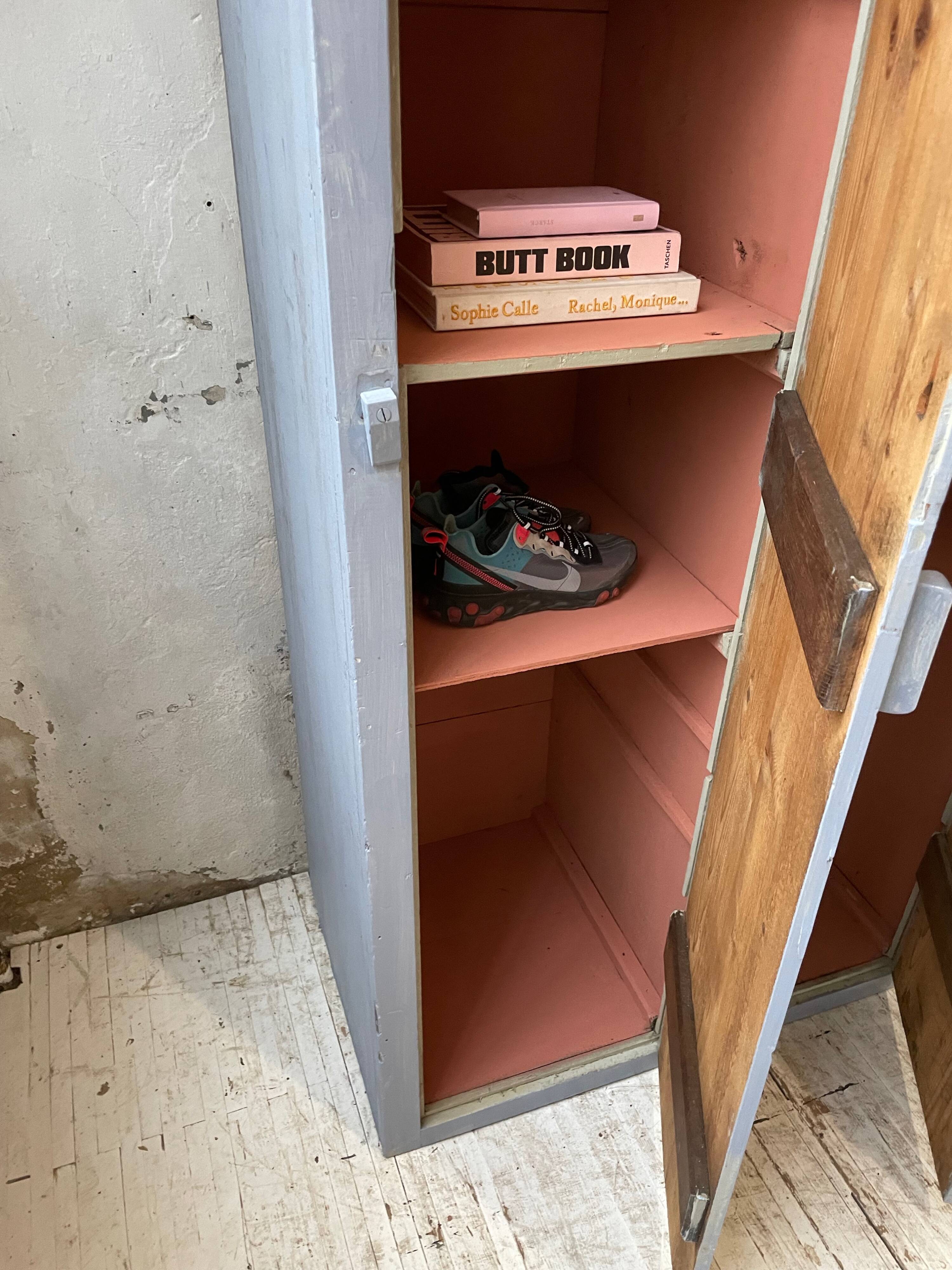 Blue patinated workshop furniture locker room