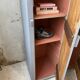 Blue patinated workshop furniture locker room