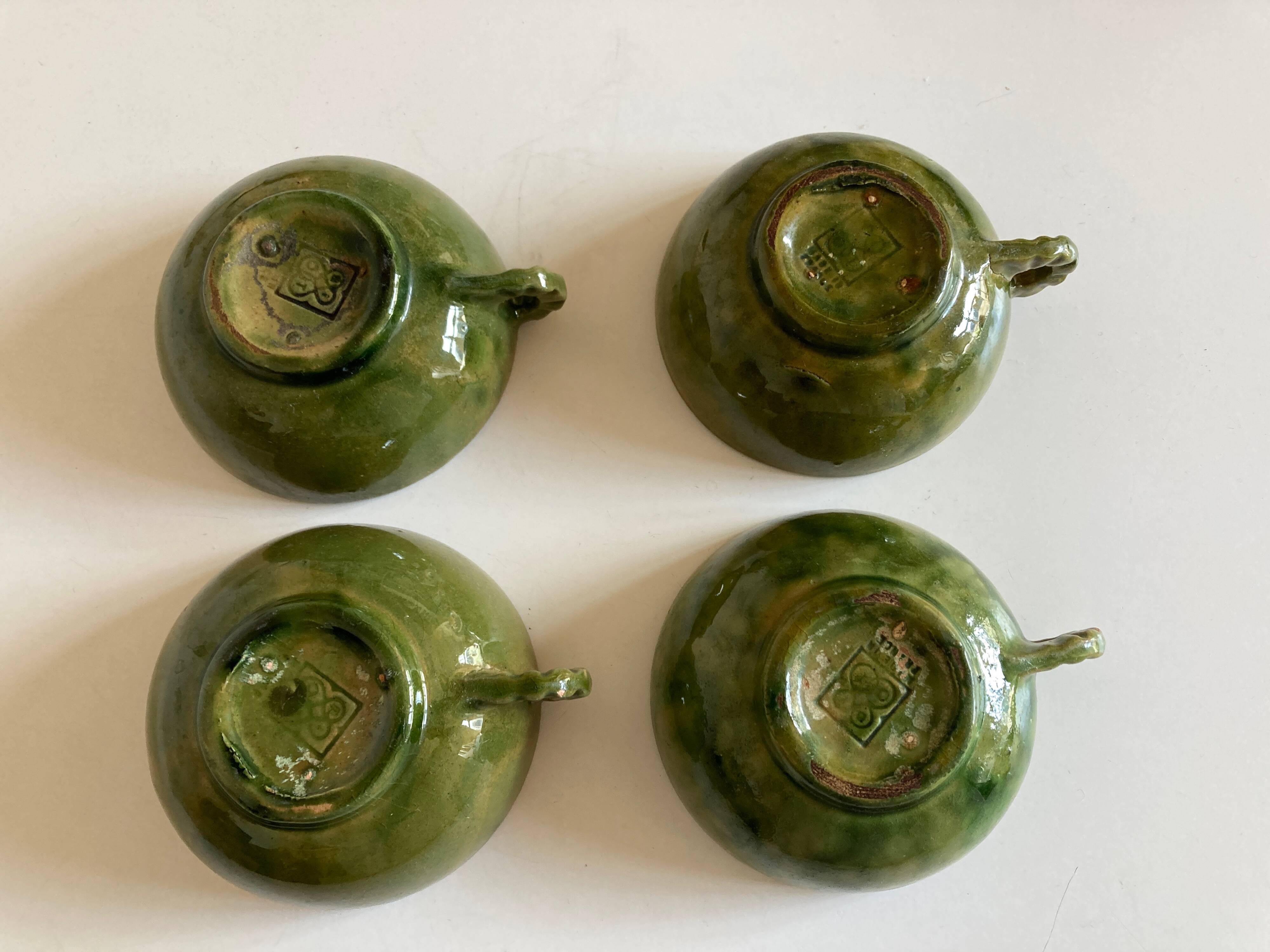 Set of 4 green glazed earth bowls from Biot 1960