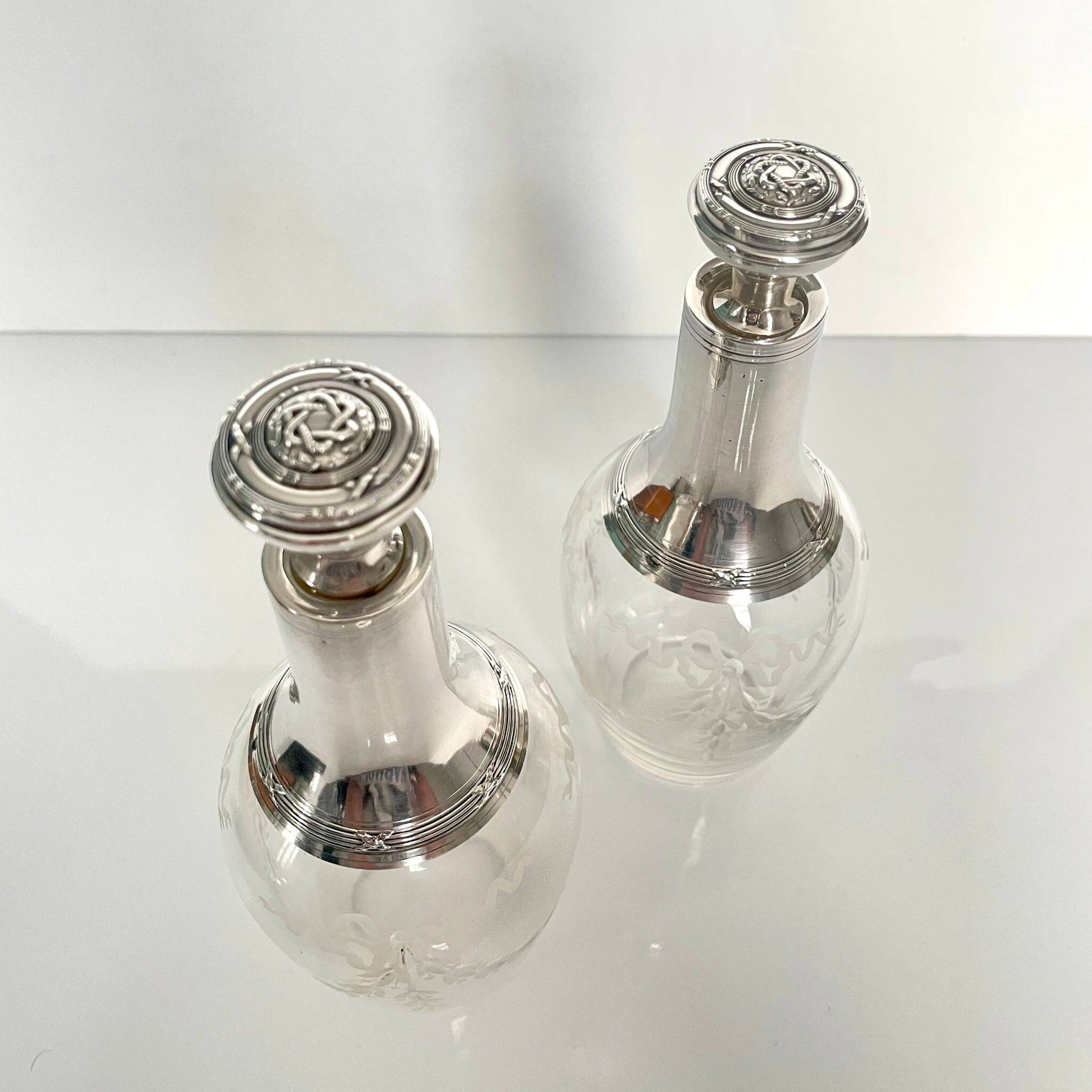 Pair of crystal and silver decanters - early 20th century