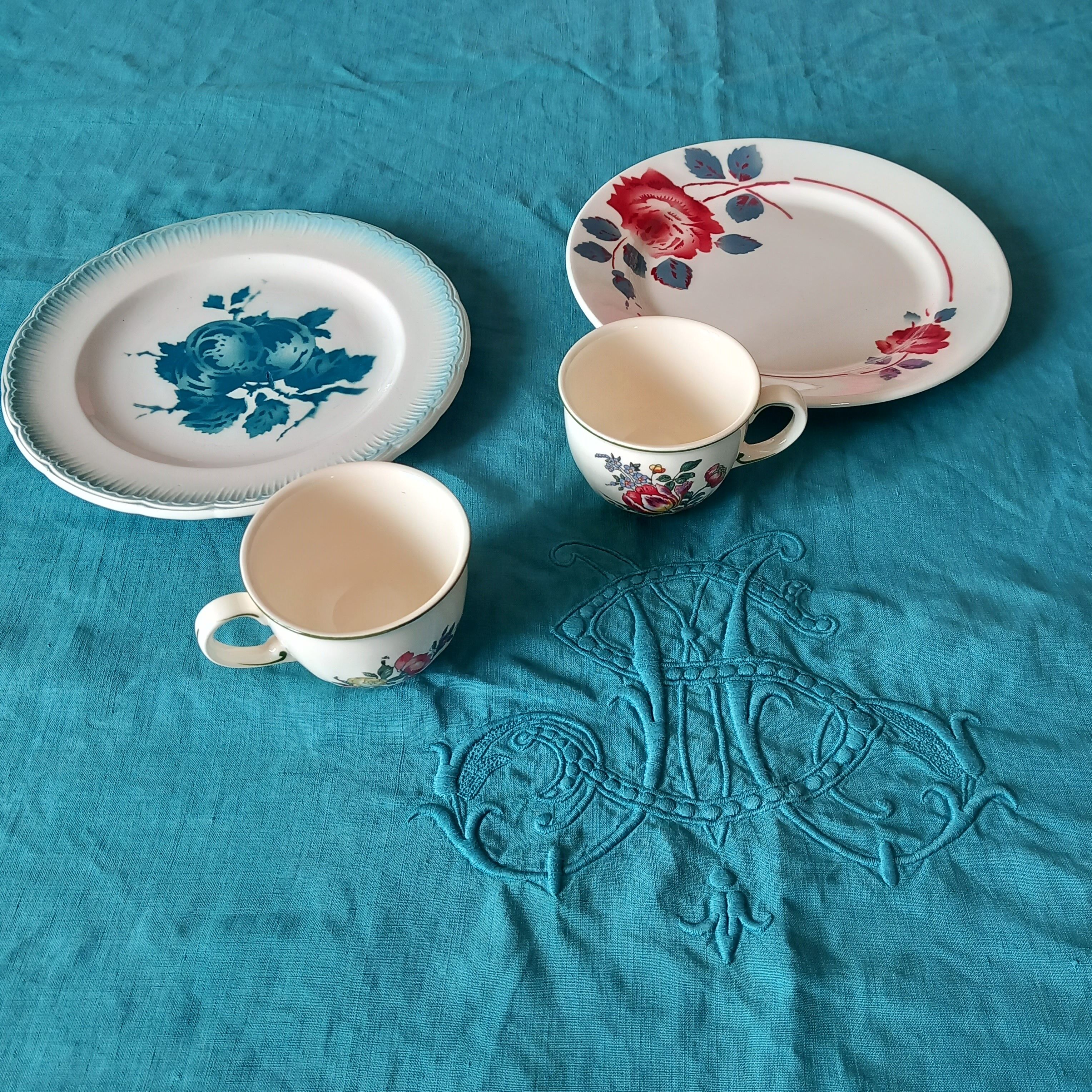 Monogrammed cotton tablecloth