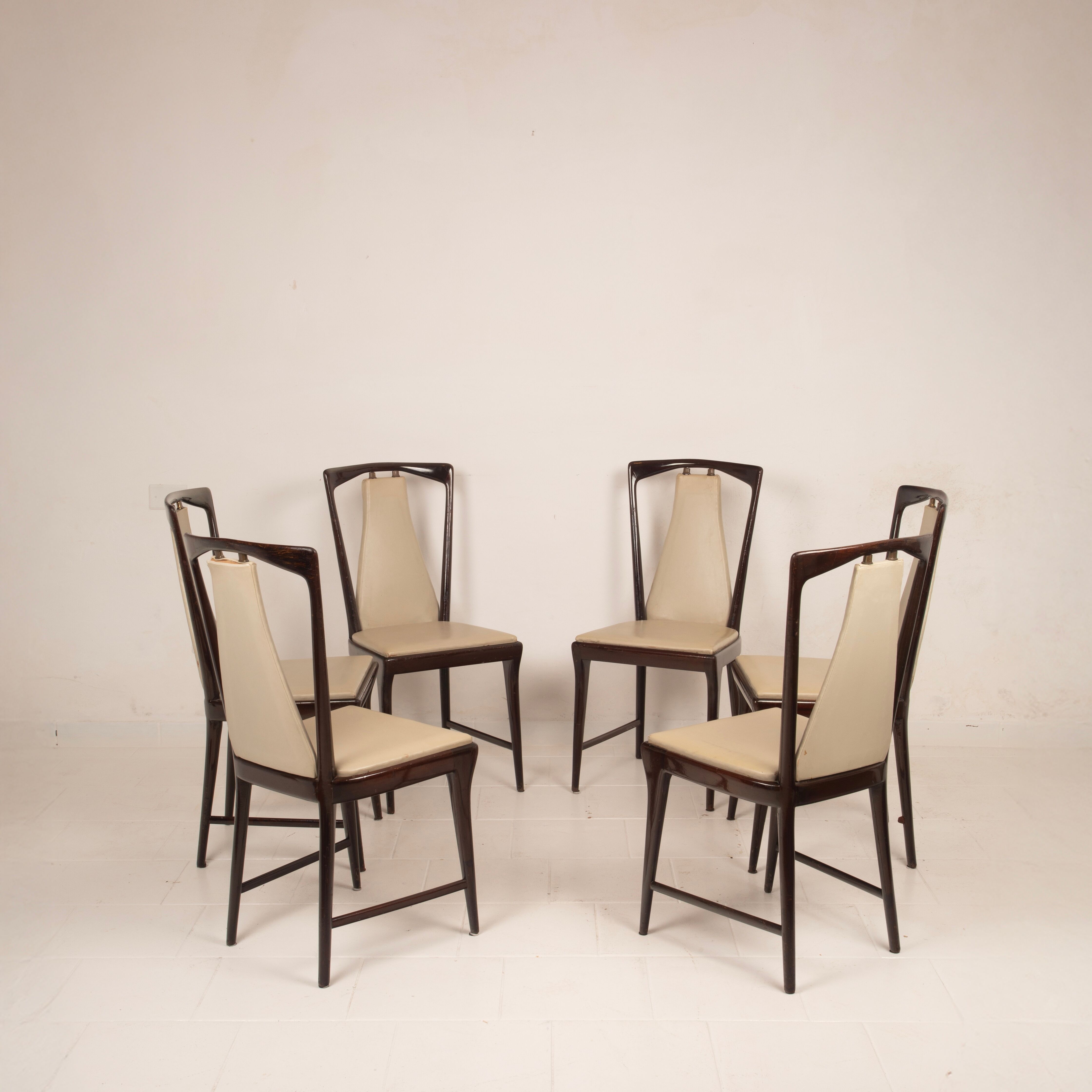 Osvaldo Borsani Mid Century Italian Mahogany Stained Dining Chairs for Arredamenti Borsani Varedo 1950