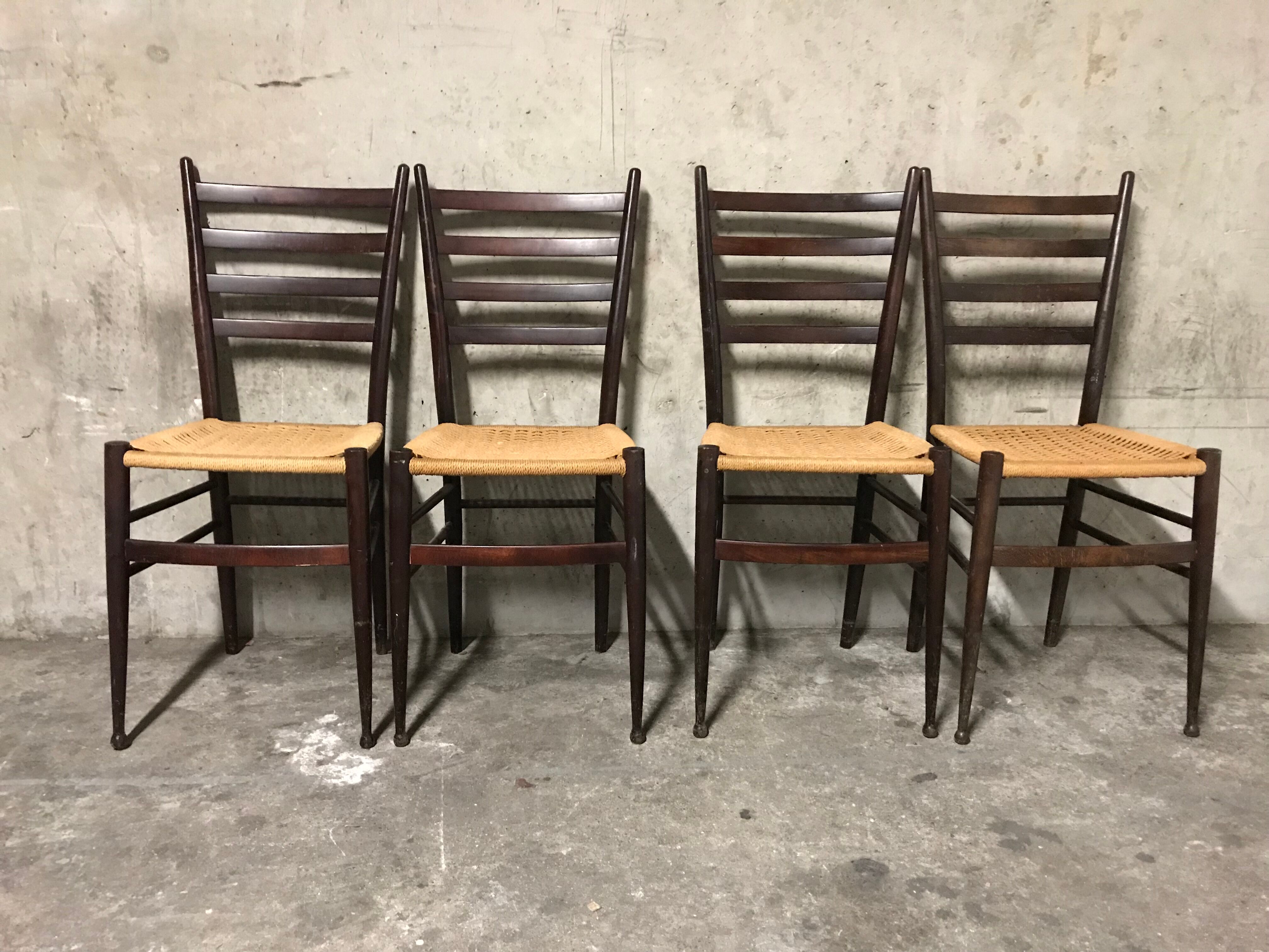 4 danish chairs wood and strings