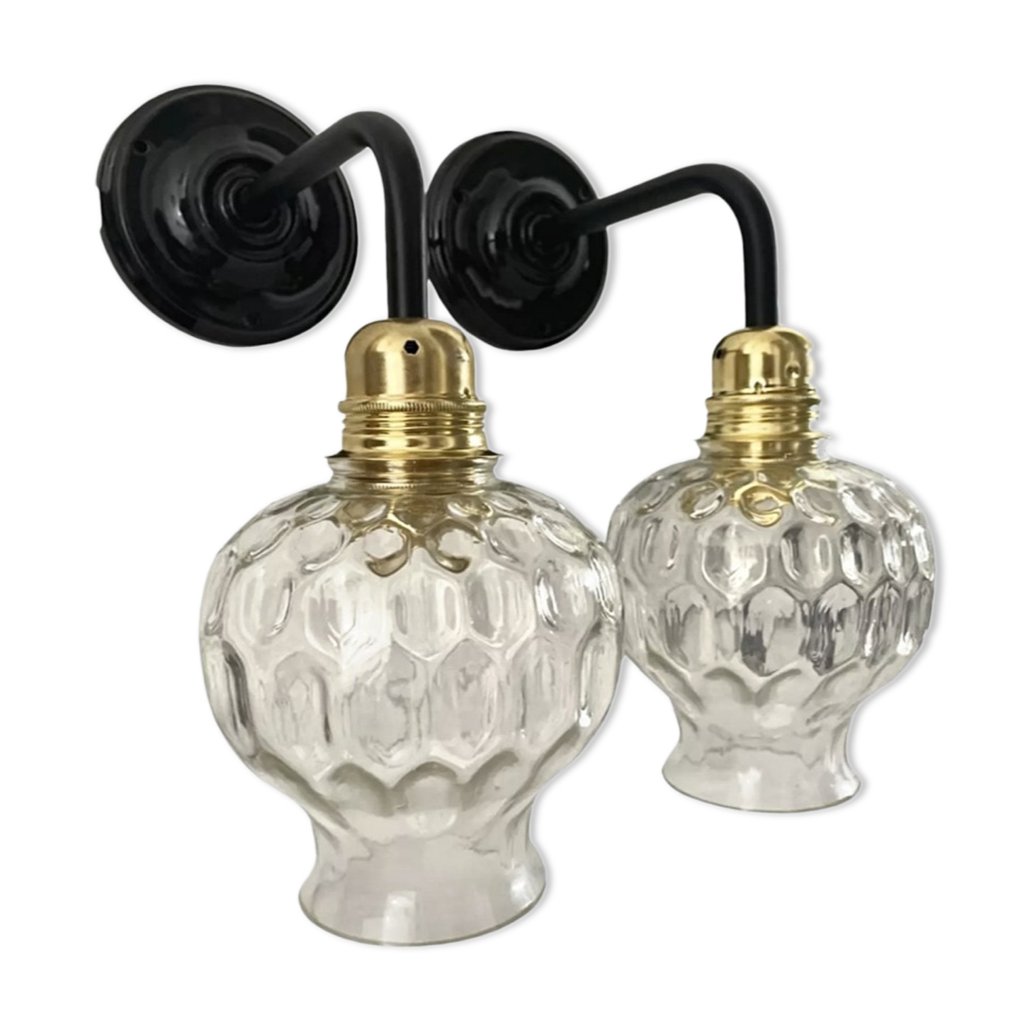 Set of two vintage electrified electrified glass wall lamps