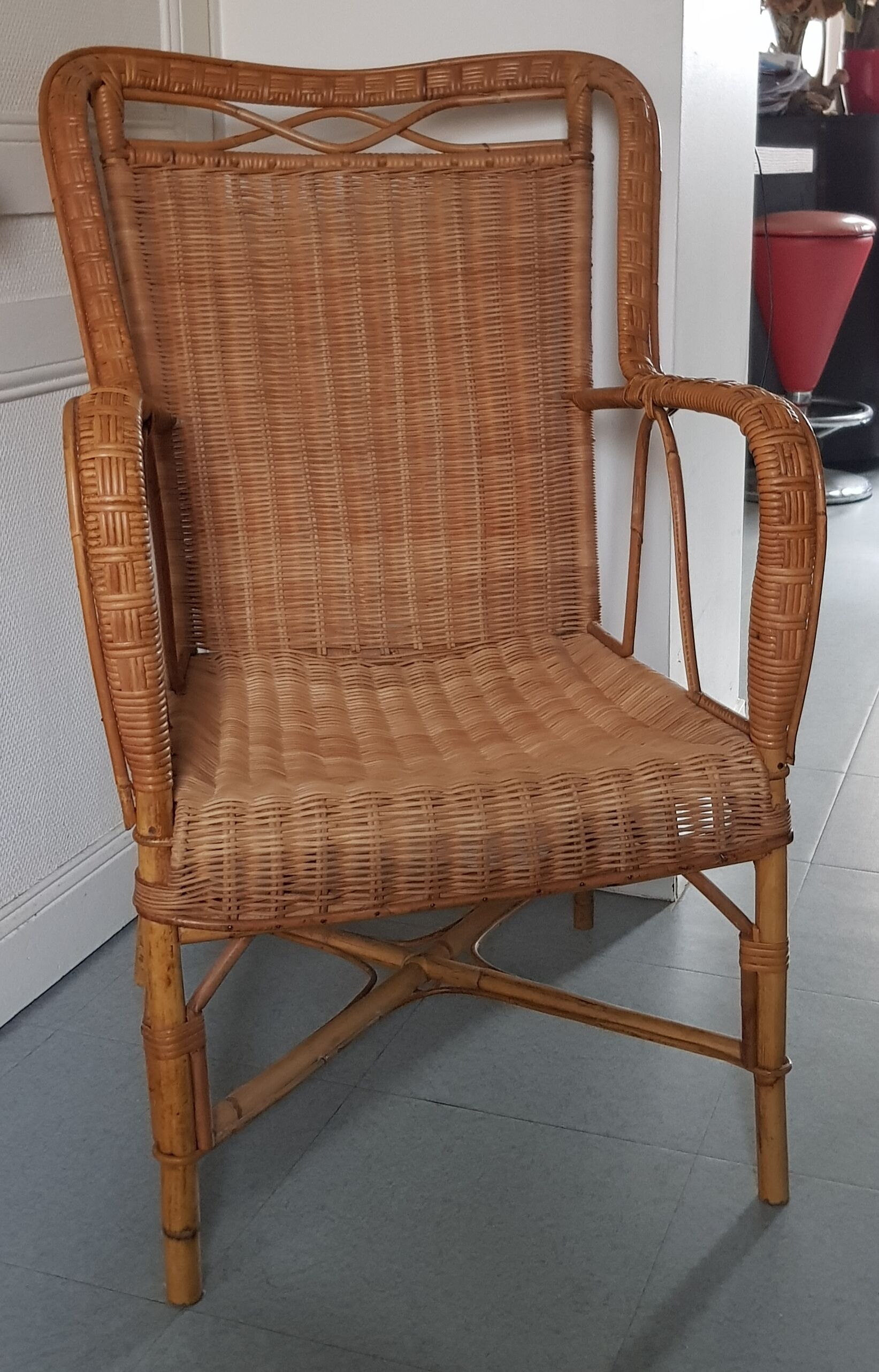 Fauteuil rotin 1950 circa