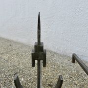 Pair of modernist andirons in forged and hammered steel, French work