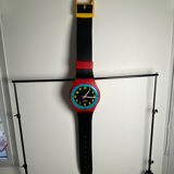 Clock watch maxi Swatch 'blue racer' 1987