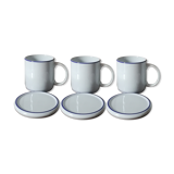 3 mugs and thei plate