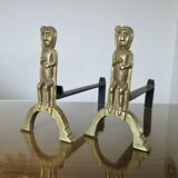 Anton Prinner, pair of Shaman fire dogs in gilded bronze, monogrammed, 1930