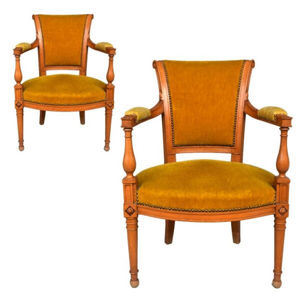 Paire de fauteuils style Directoire en merisier velours