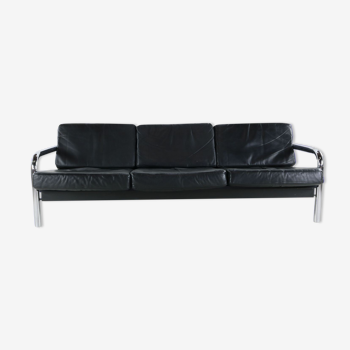 Very cool seventies black leahter threeseater sofa