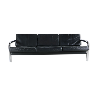 Very cool seventies black leahter threeseater sofa