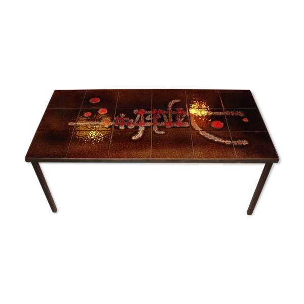 Table de salon de 1960, faïence peinte
