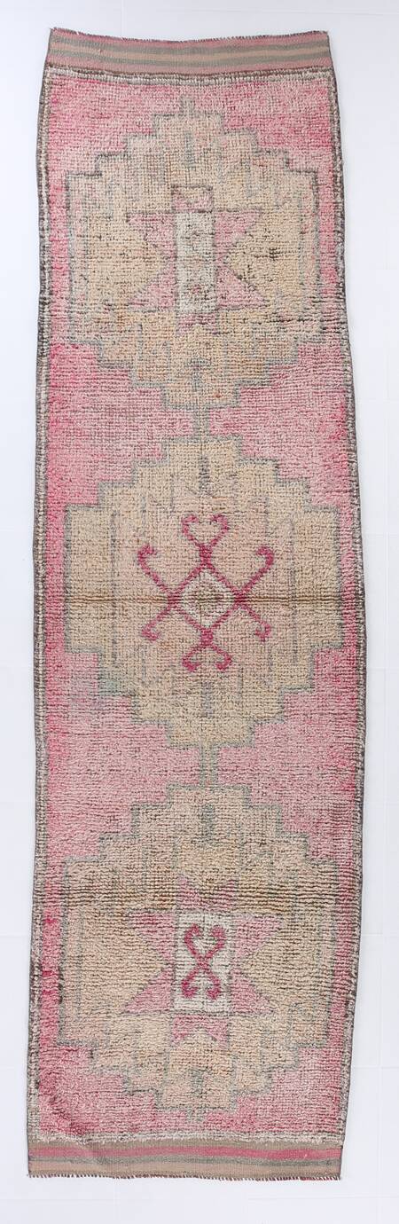 Tapis de couloir Oushak rose pâle