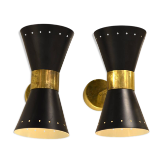 Pair of black diabolo design Italian brass
