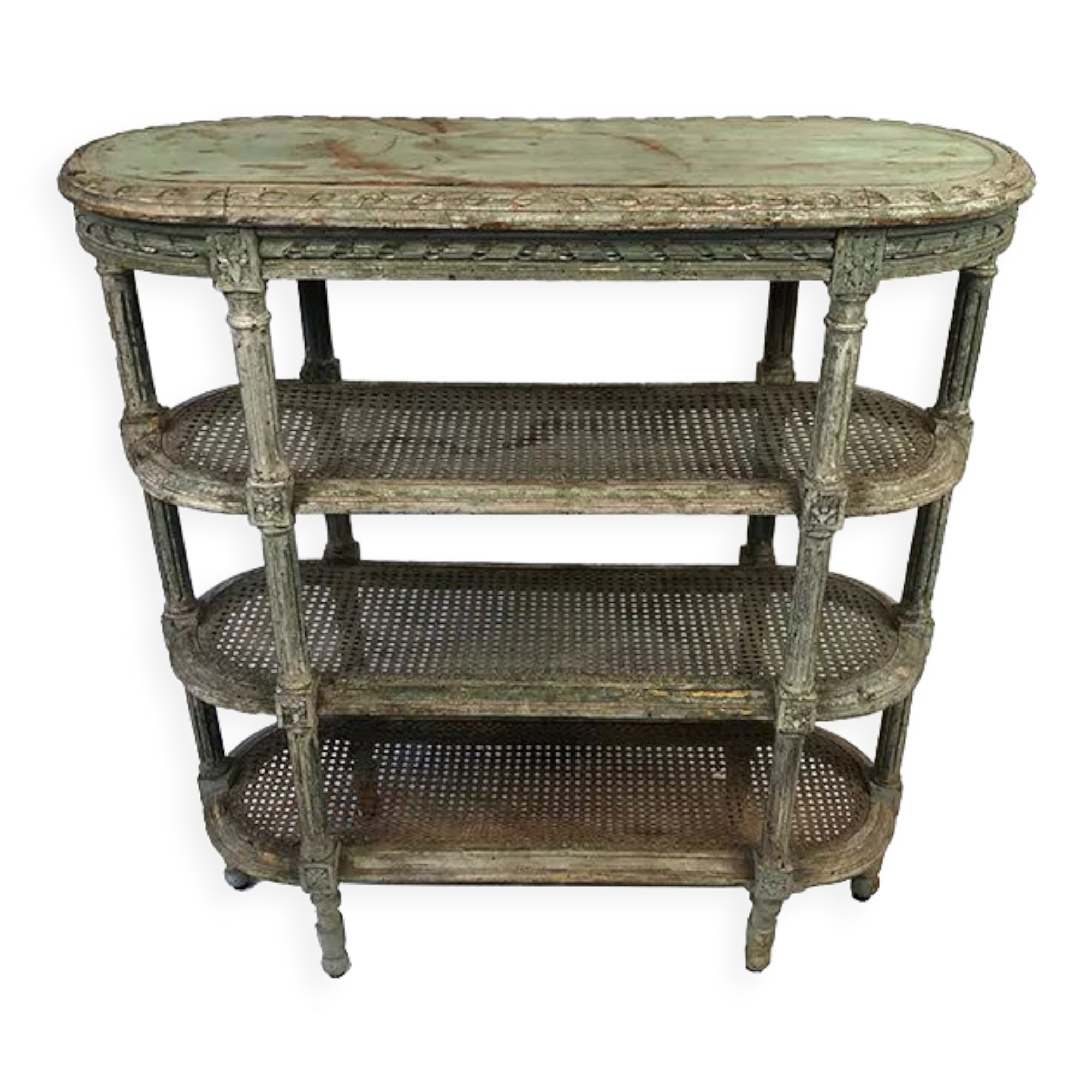 Louis XVI style console in grey/green lacquered wood