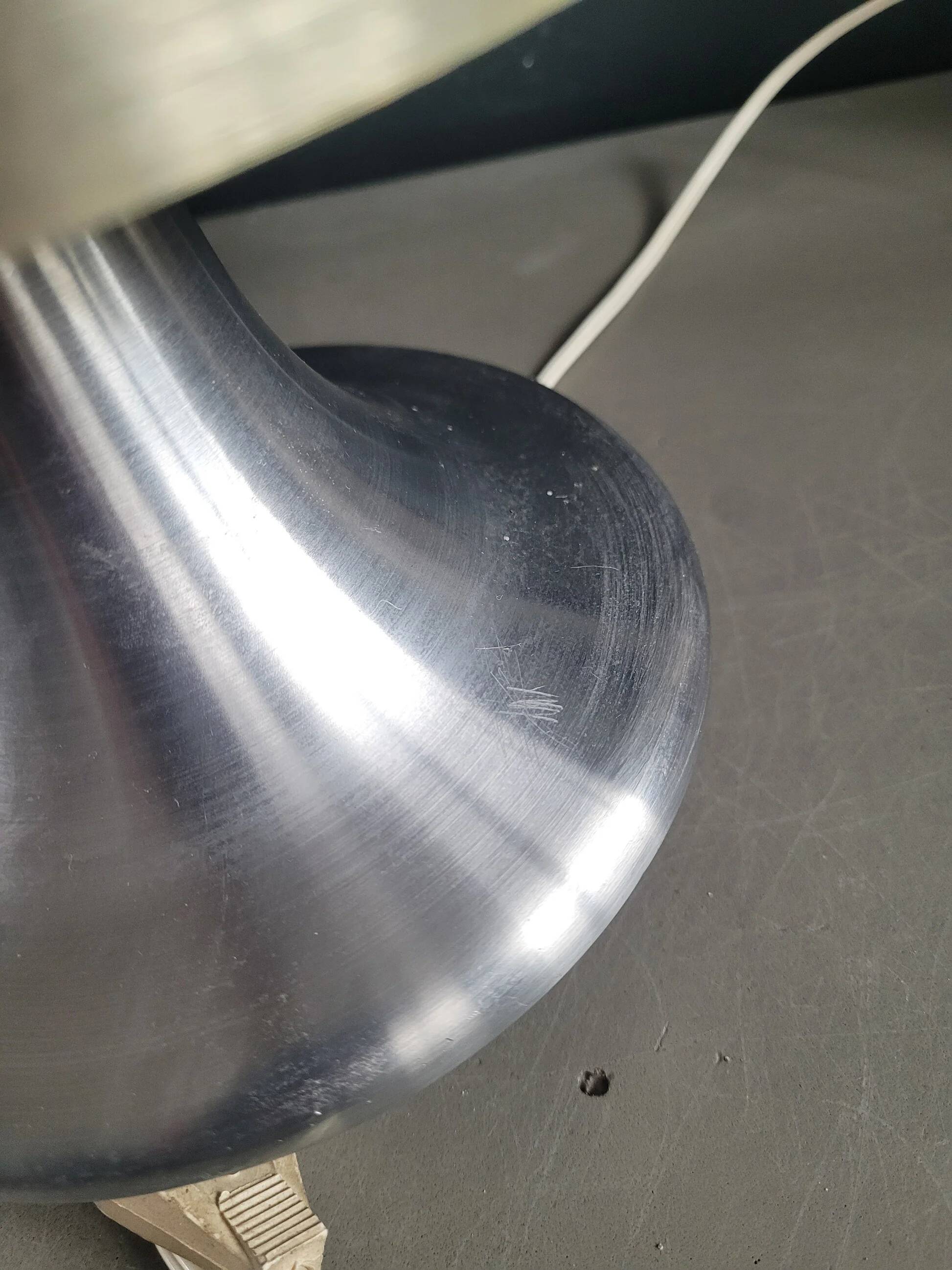 Vintage table lamp with brushed aluminium base - cylinder shade