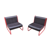 Pair of vintage drivers in red steel and skaï, France 1970