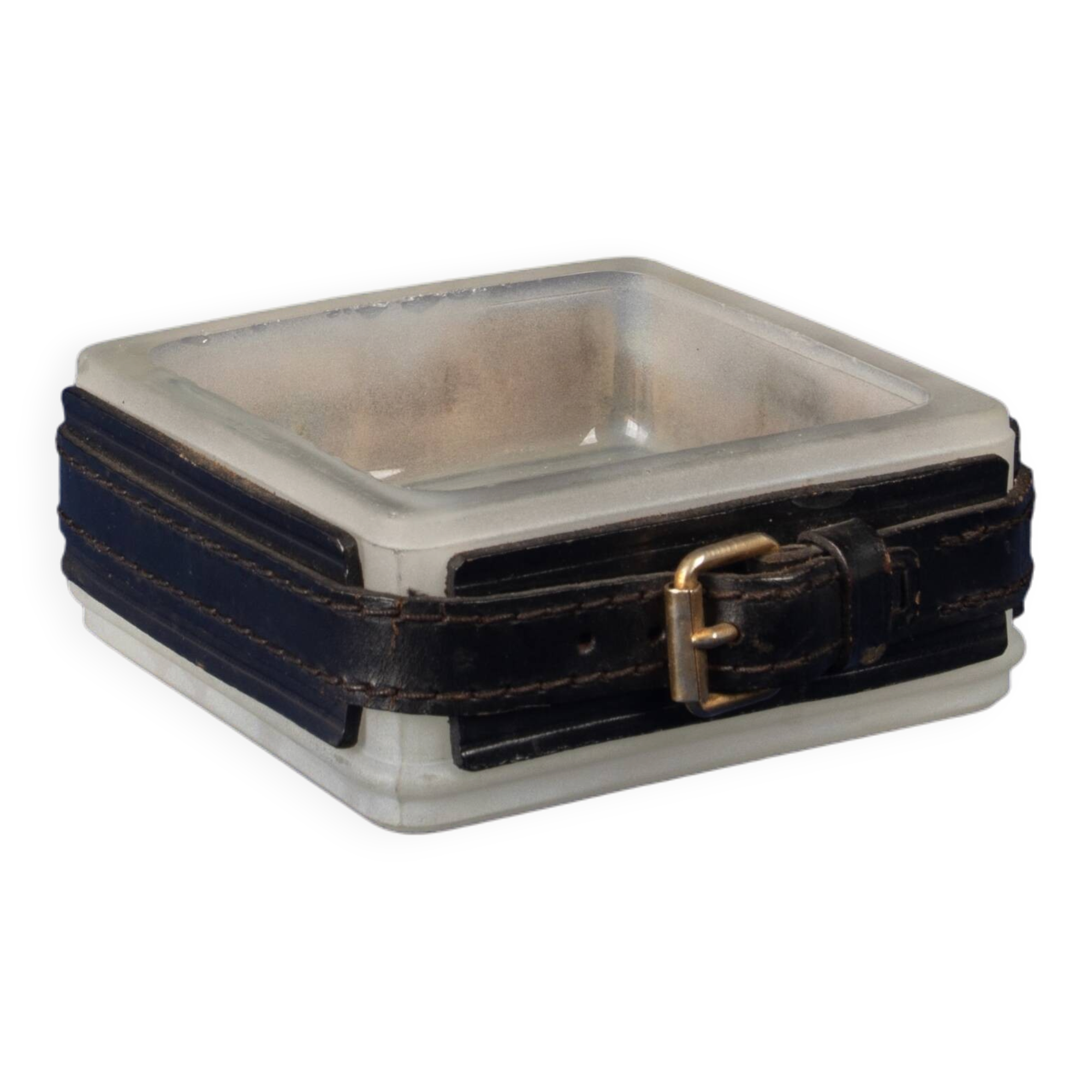 Jacques Adnet Hand-Stitched Leather Ashtray, France 1950