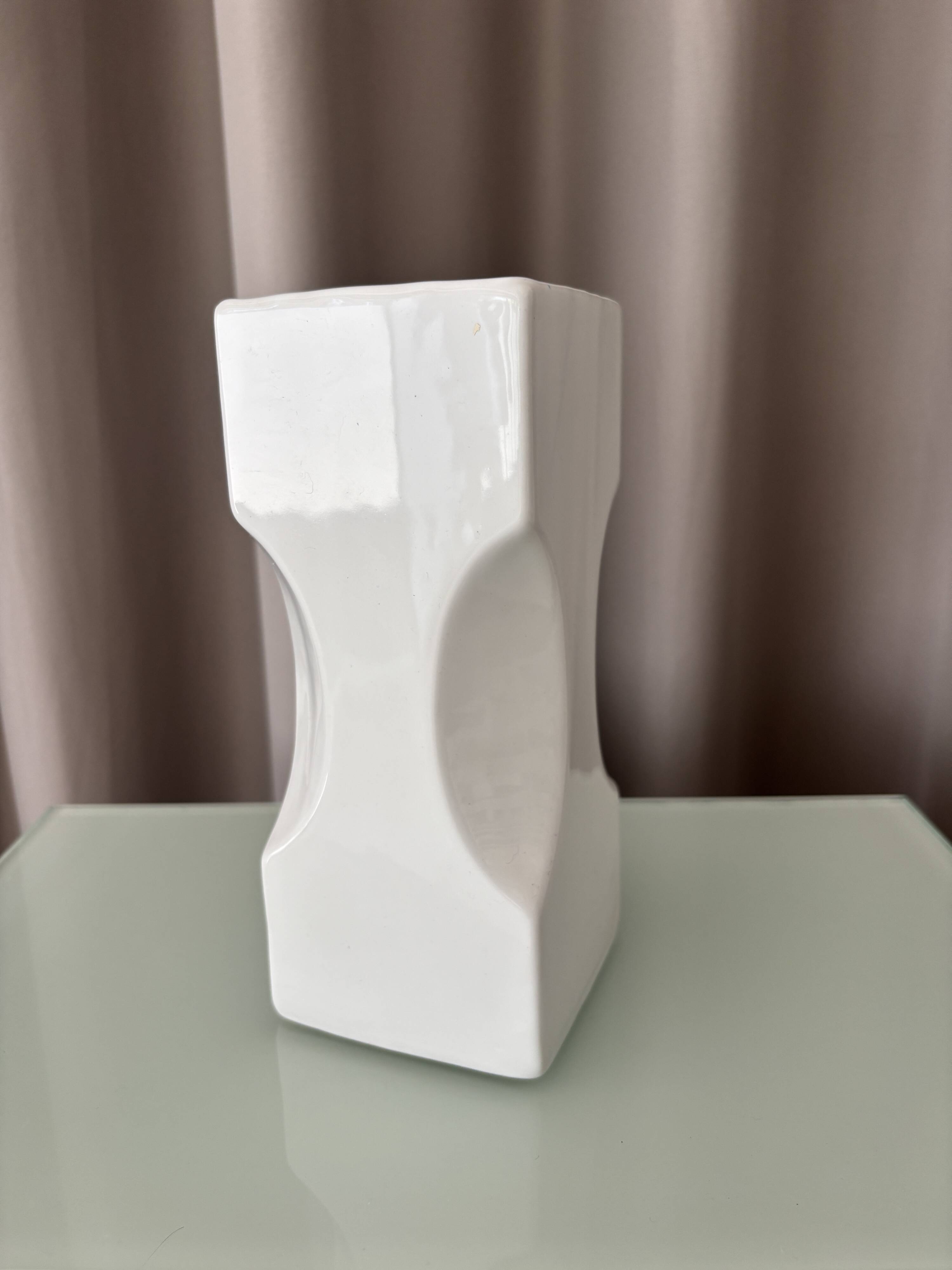 Vintage Sculptural White Ceramic Vase | Postmodern / Memphis Style