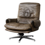 Vintage Mid-Century German Modern Leather Lounge Swivel Chair, 1960s