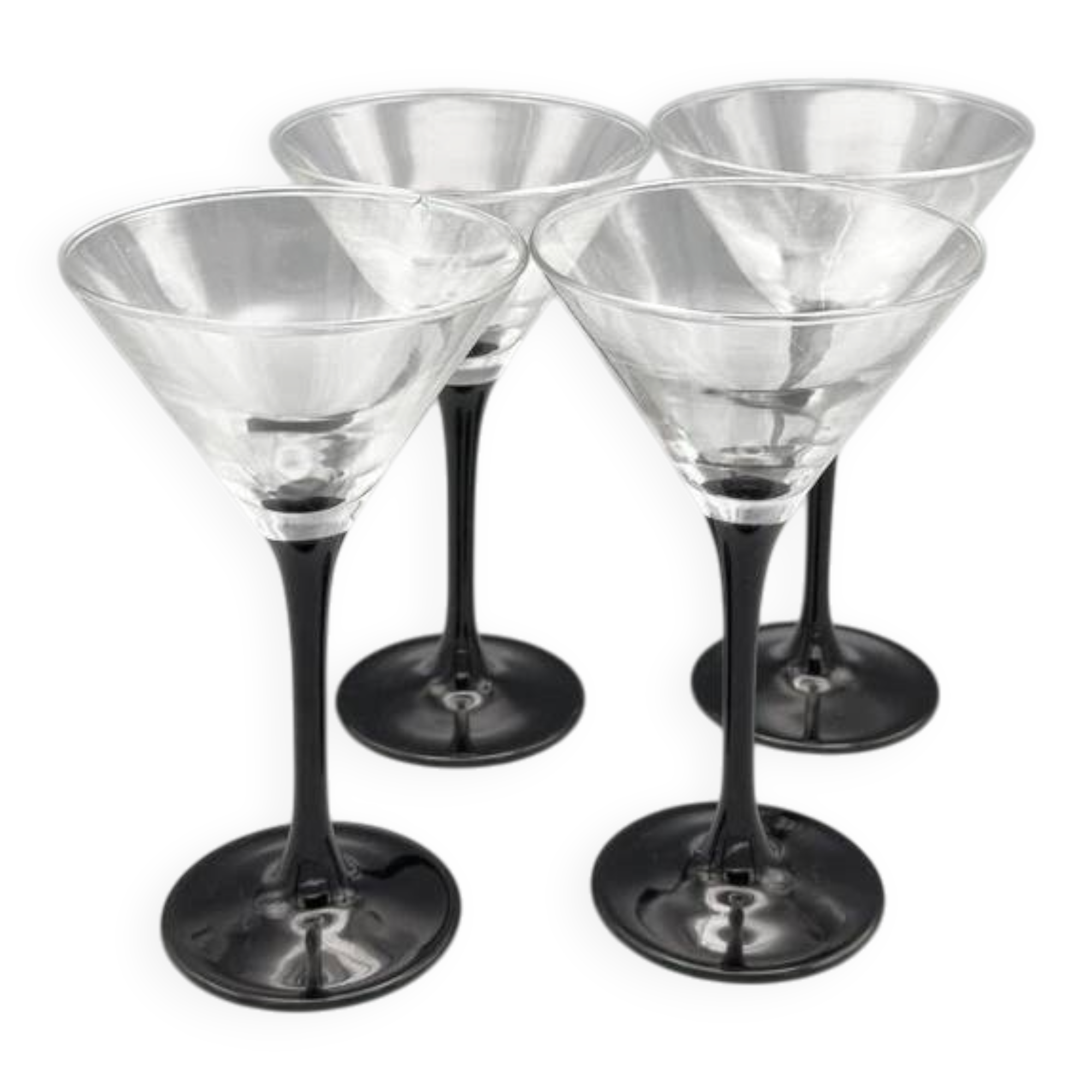 Set of 4 Luminarc cocktail glasses with black stem