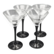Set of 4 Luminarc cocktail glasses with black stem