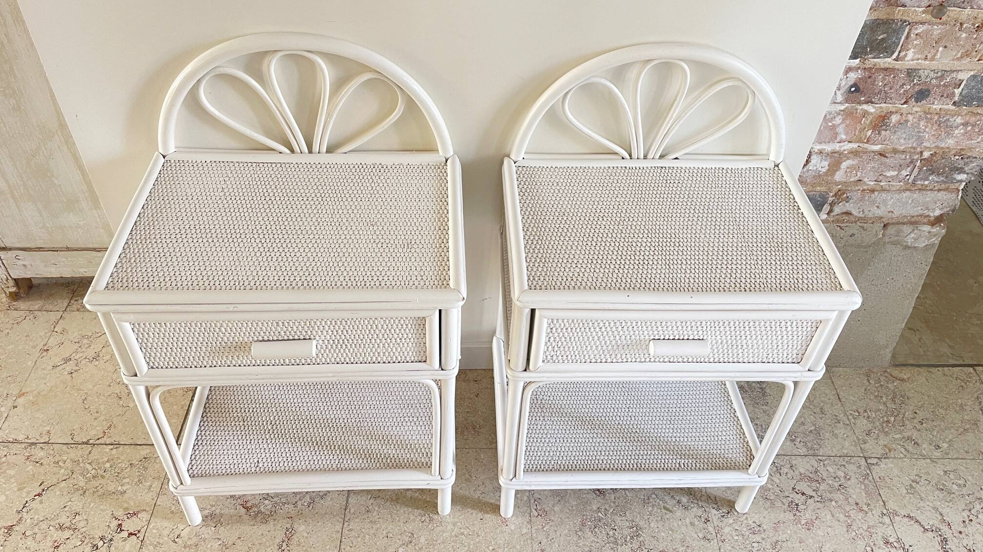 Pair of Vintage Rattan Bedside Tables