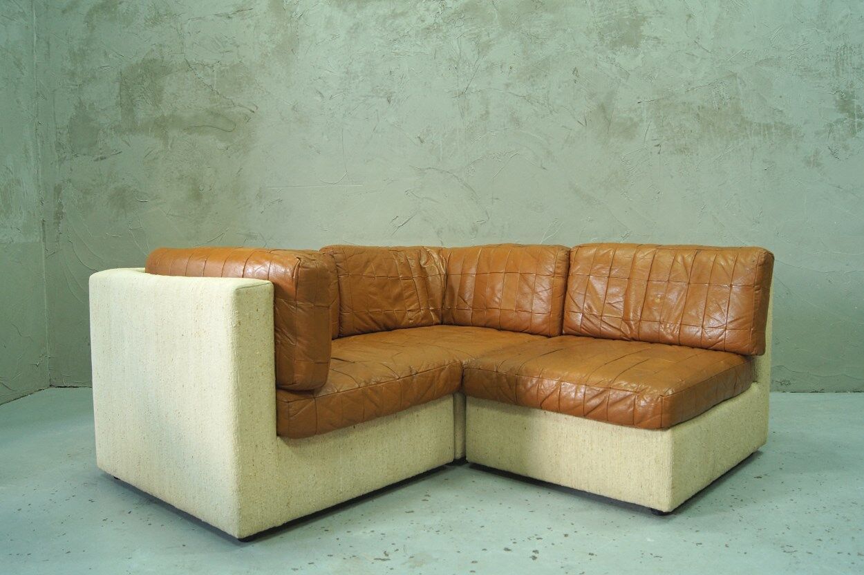 Canapé modulaire en cuir patchwork italien années 1970