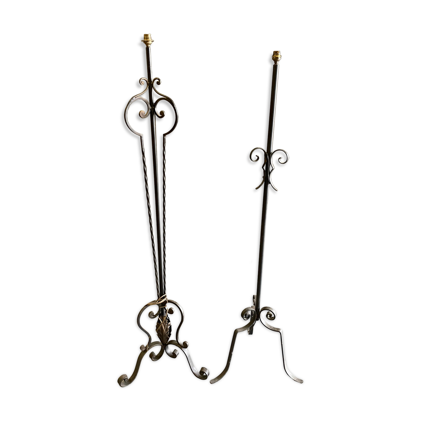 Two wrought iron lamp legs