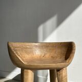 Quadripod chair with round seat and small back in natural monoxyl mango wood