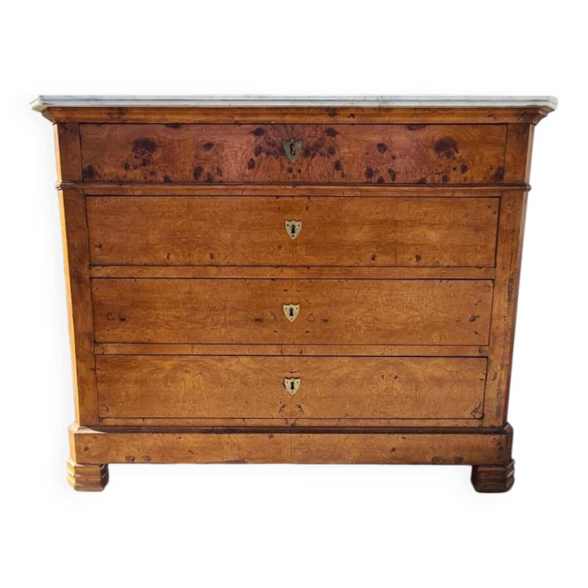 Commode style Louis Philippe en bois et marbre blanc