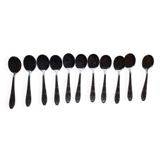 Set of 11 small ice cream spoons, Lumen, stainless steel, silver-colored metal, chiseled thread pattern,