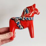 Set of 2 Vintage Swedish Dala Horses in Wood, Hand-Painted Red