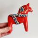 Set of 2 Vintage Swedish Dala Horses in Wood, Hand-Painted Red