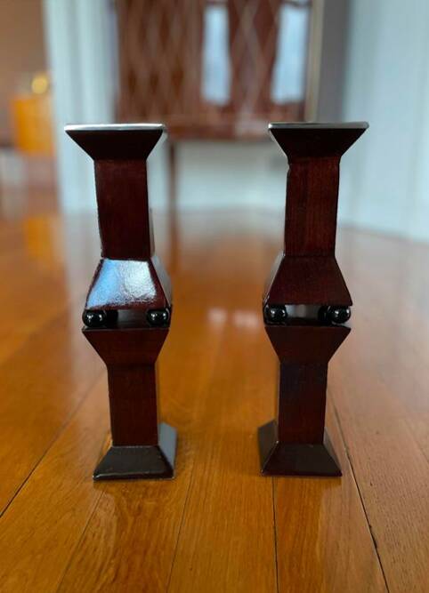 Garance Vallée for Monoprix. Duo of sculptural wooden candlesticks