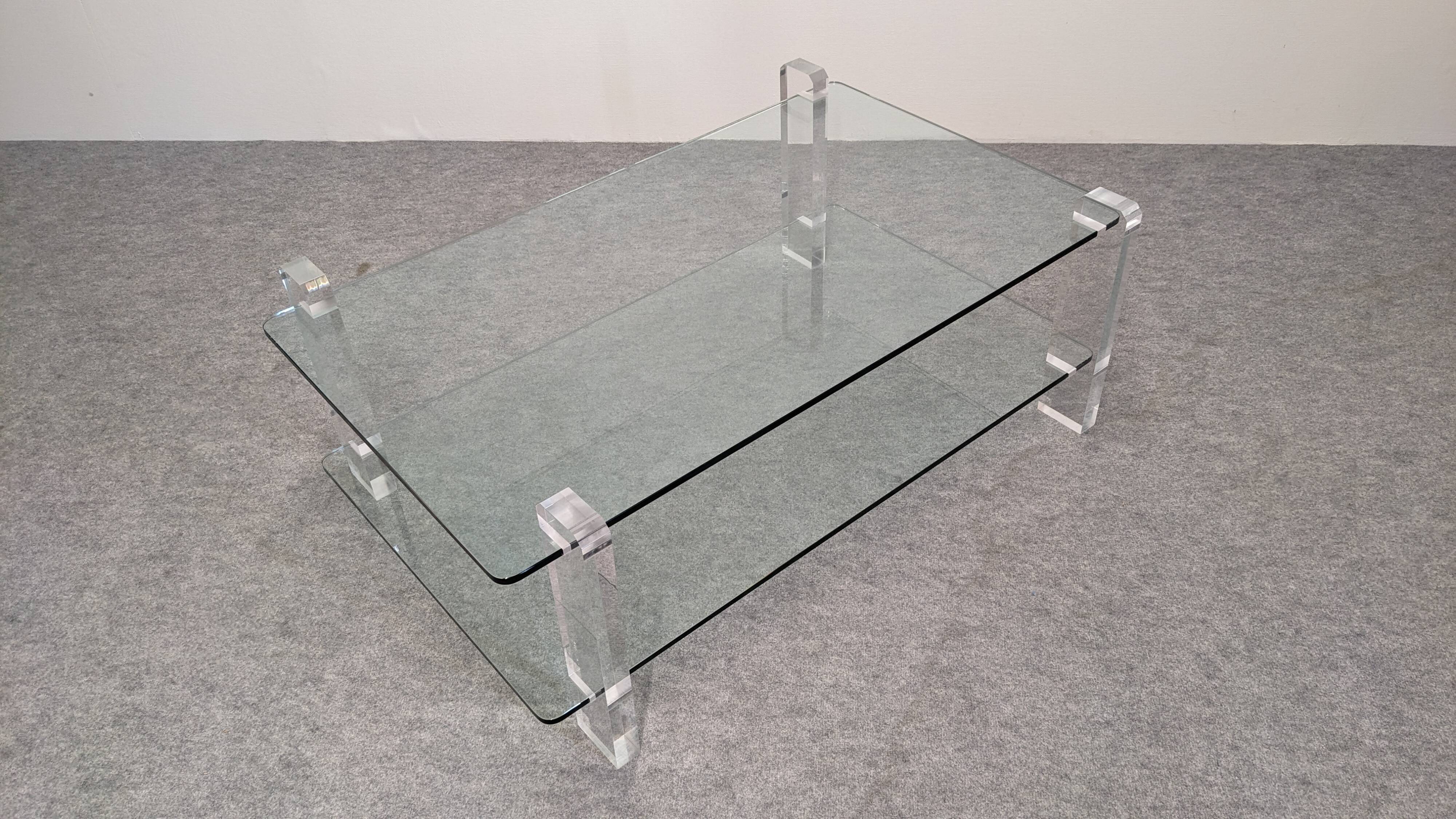 Glass and lucite coffee table by Karl Springer, USA circa 1980.