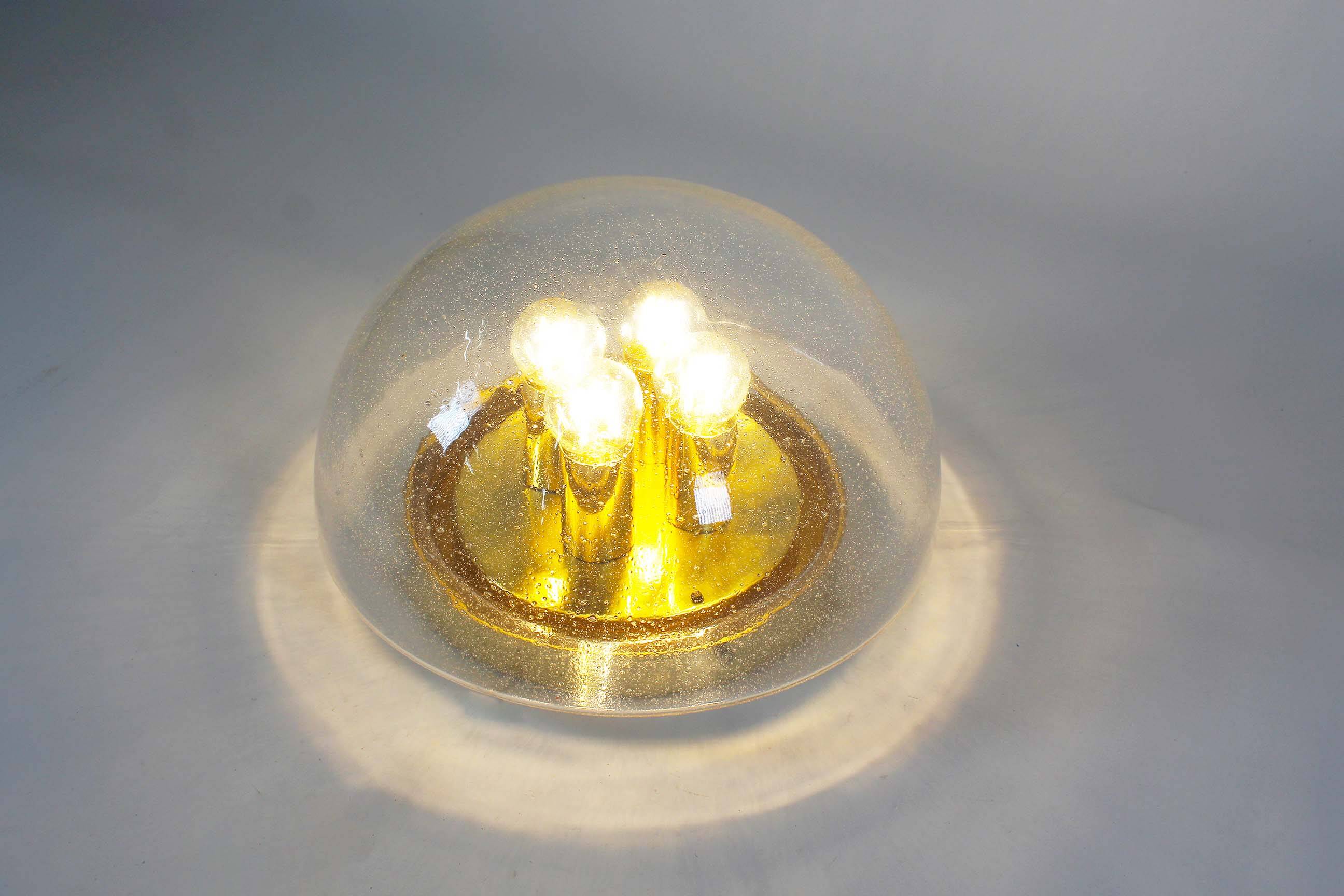 Large clear bubble glass flush mount light by Glashutte Limburg