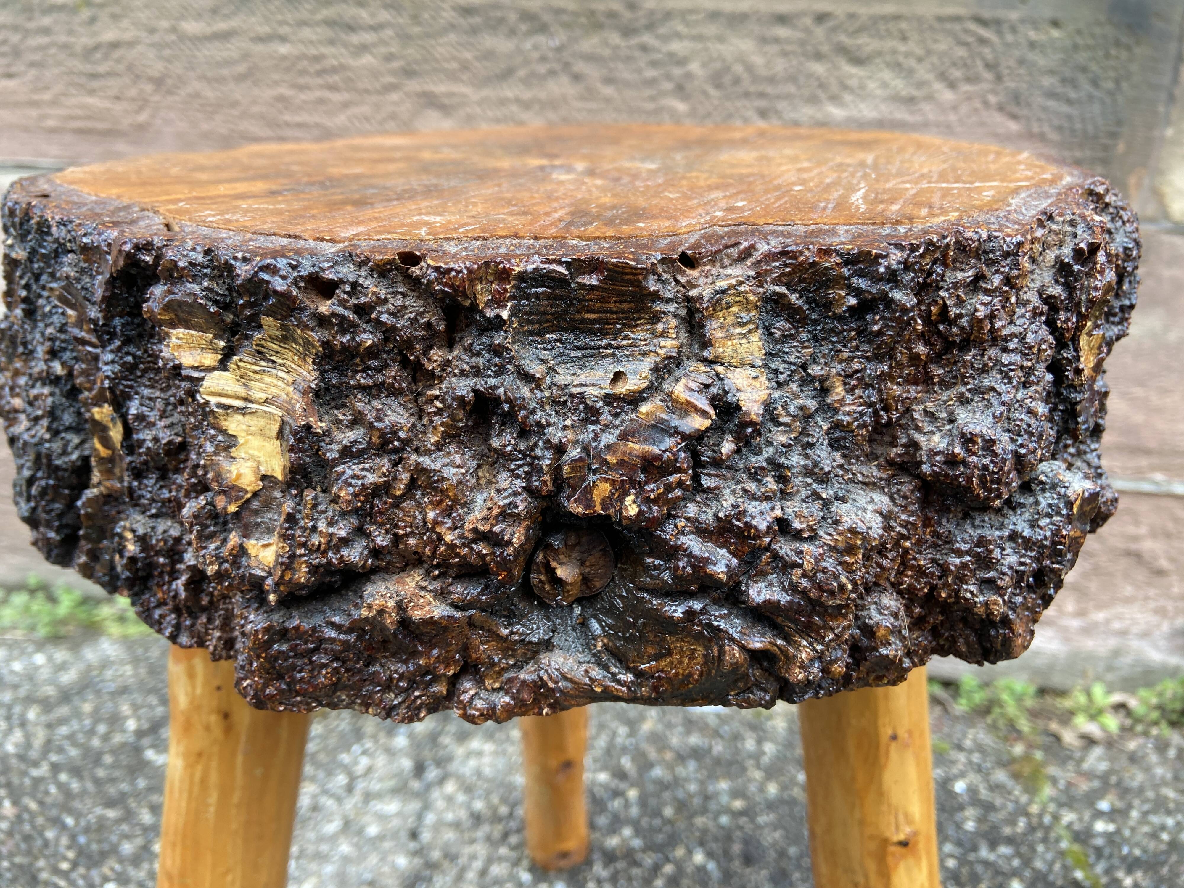 pair of rustic tripod farm stools 1950 brutalist wooden vintage French stool