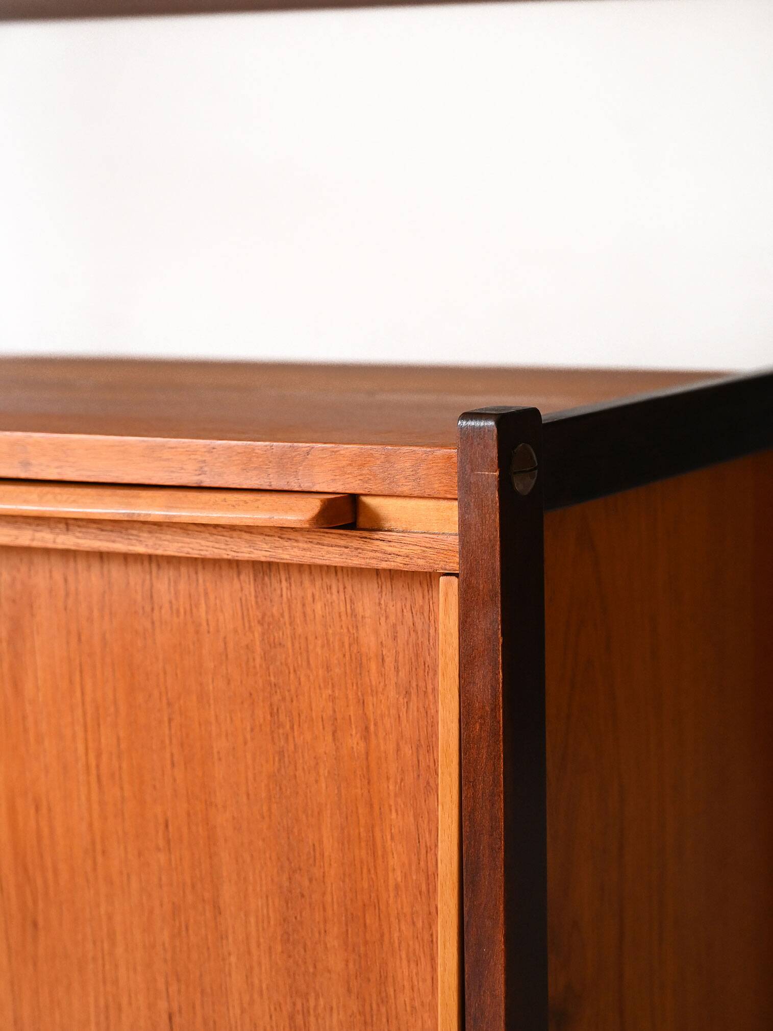 Vintage Scandinavian bookcase with pull-out desk and brass supports