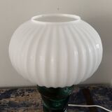 Geometric table lamp with pleated opaline shade